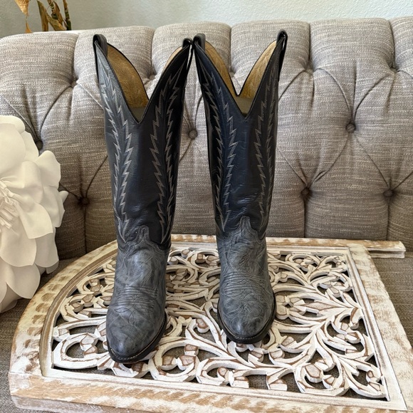 Abilene Tall Gray Leather Western Cowboy Boots Women’s 8.5 - Picture 2 of 10